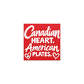 Canadian Heart, American Plates car magnet, 5 x 5 inch red and white design with hearts and a maple leaf
